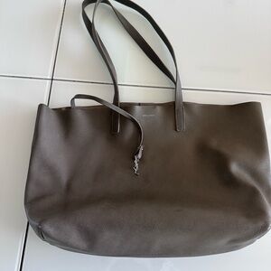 Saint Laurent gray Leather Tote with Silver YSL Charm